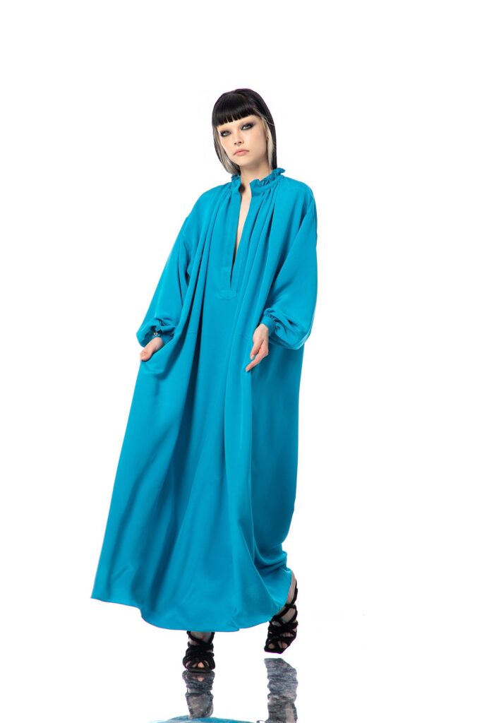 Silk long dress in turcoaz