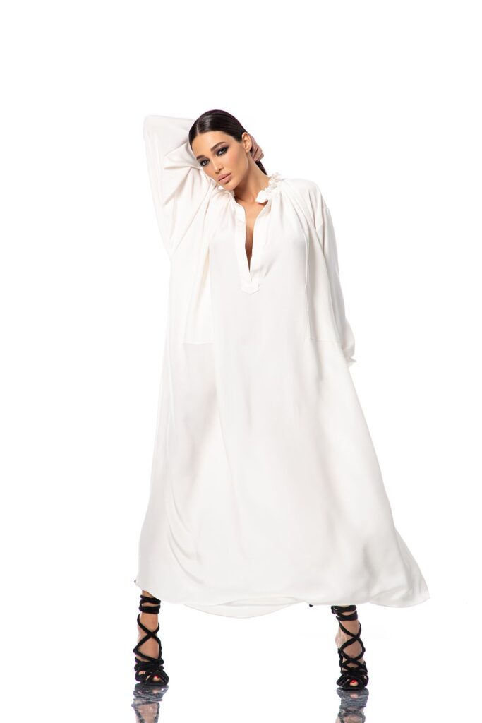 White long silk dress